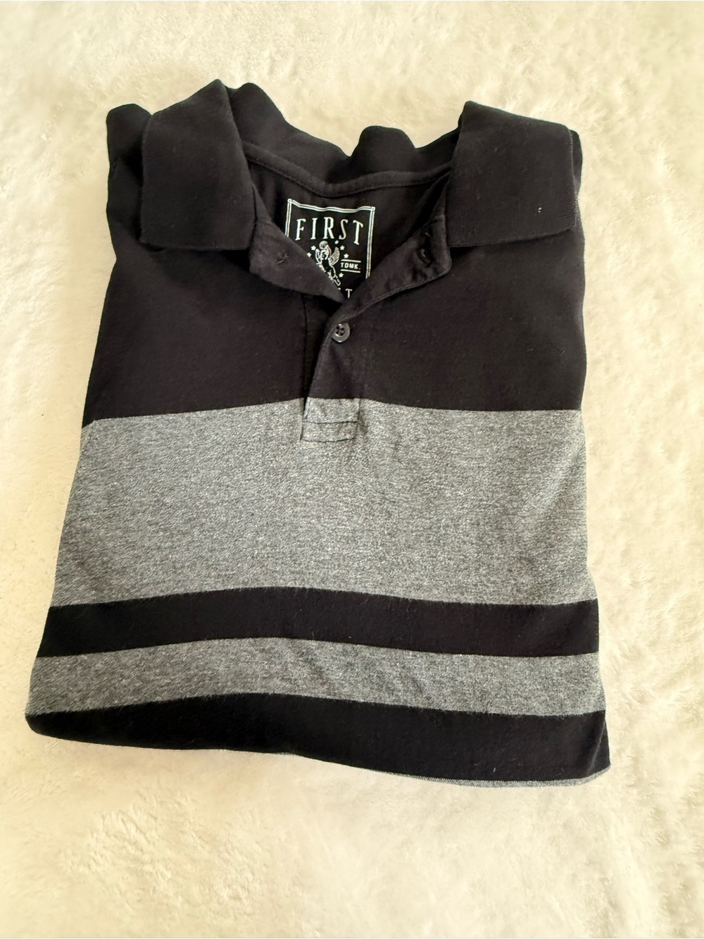 Men's Black and Gray Striped Polo